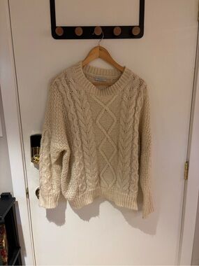 Paper Crane Cream Cable Knit Crewneck Sweater